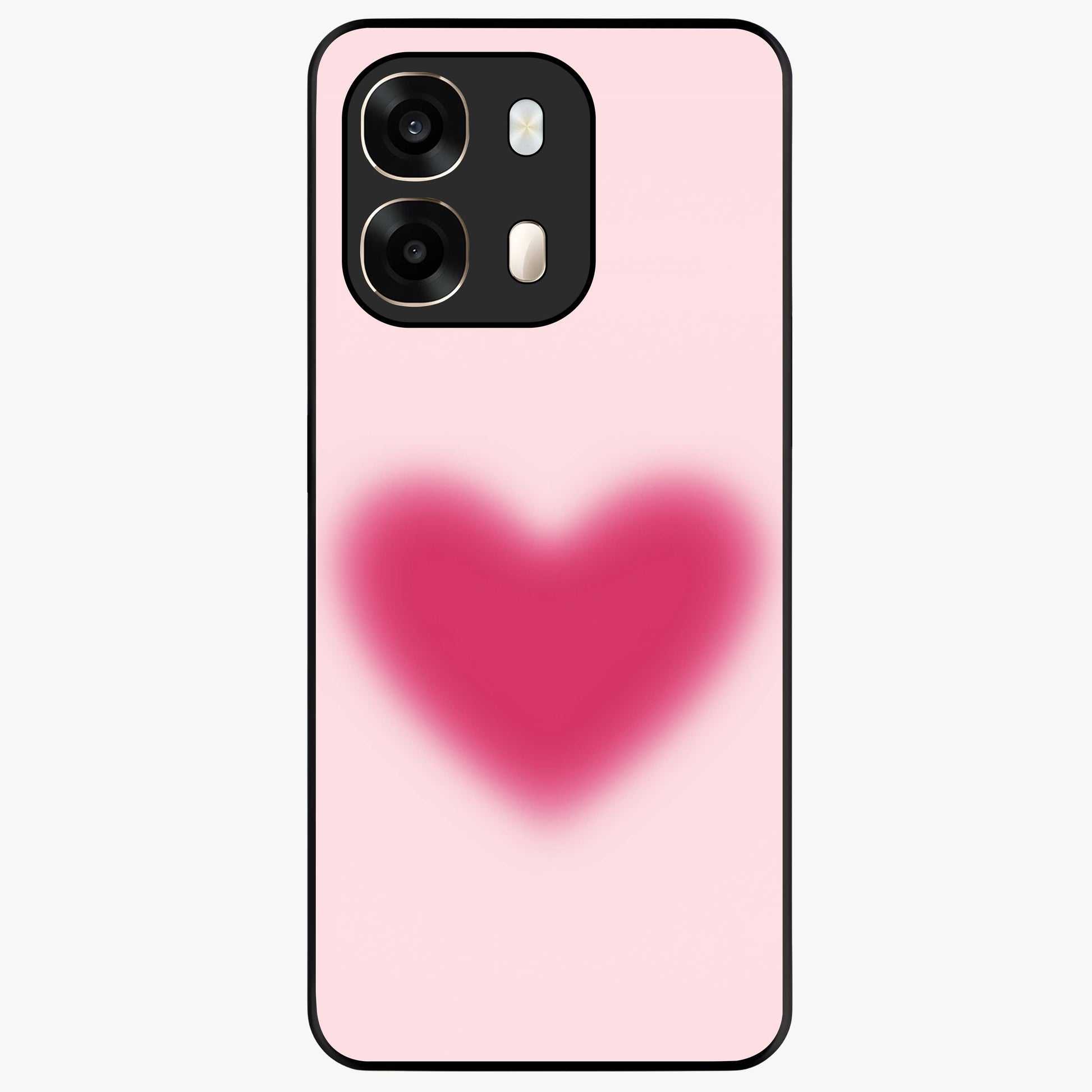 Pink Aura Heart Glass Case showing flat back view with glowing heart artwork and glossy glass finish.