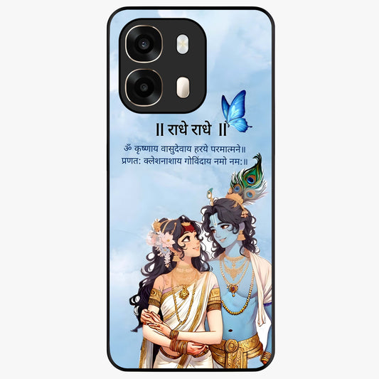 Radha Krishna Eternal Glass Case showing flat back view with Radha Krishna devotional artwork and glossy glass finish.