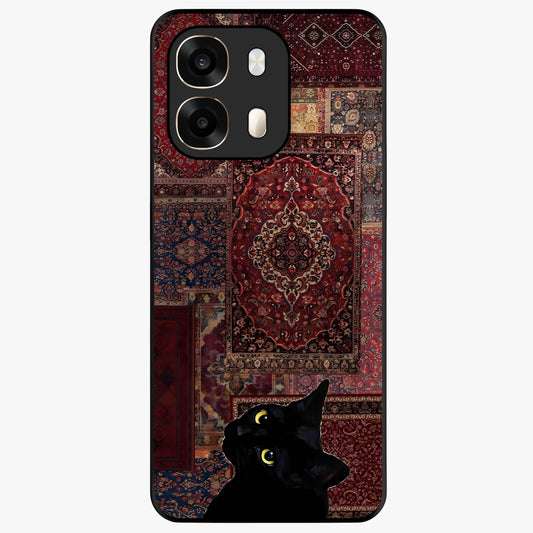 Regal Magic Cat Apple Glass Case showing flat back view with magical cat artwork holding apple and glossy glass finish.
