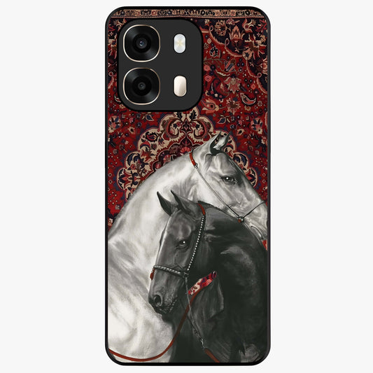 Regal Stallion Tapestry Glass Case showing flat back view with majestic horse tapestry artwork and glossy glass finish.