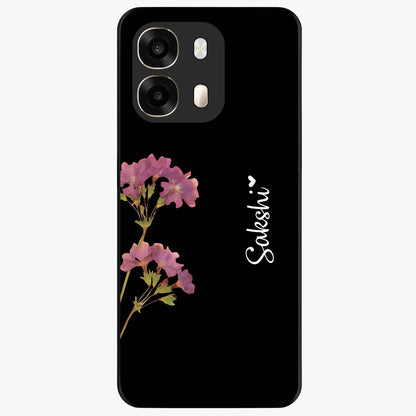 Riching Lavender Flower Custom Name Glass Case showing flat back view with lavender floral artwork and personalized name design.