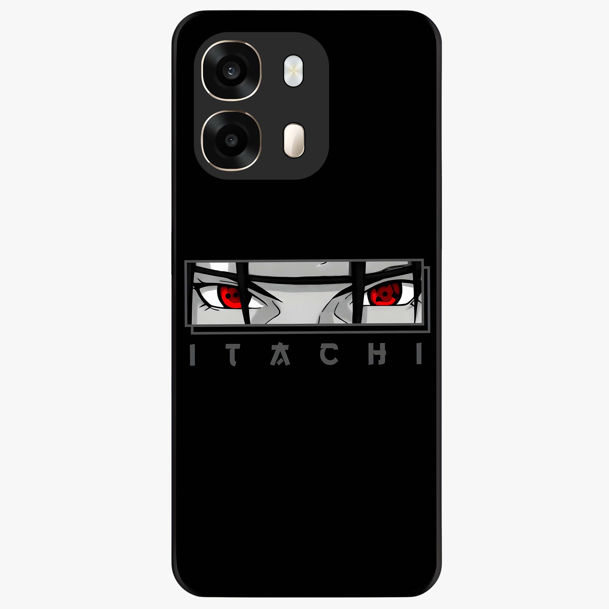 Scarlet Gaze Dominance Glass Case showing flat back view with striking red themed artwork and glossy glass finish.
