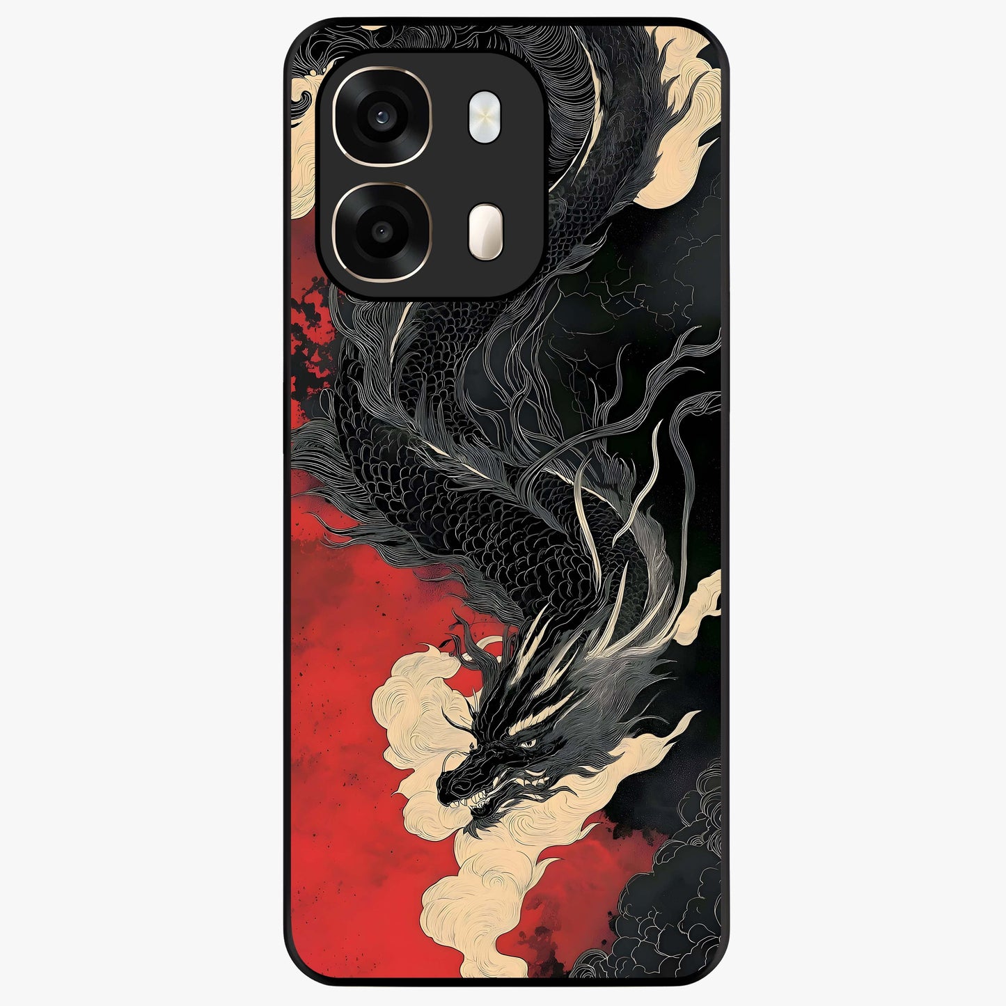 Shadow Dragon Fury Glass Case showing flat back view with fierce dragon artwork and glossy glass finish.