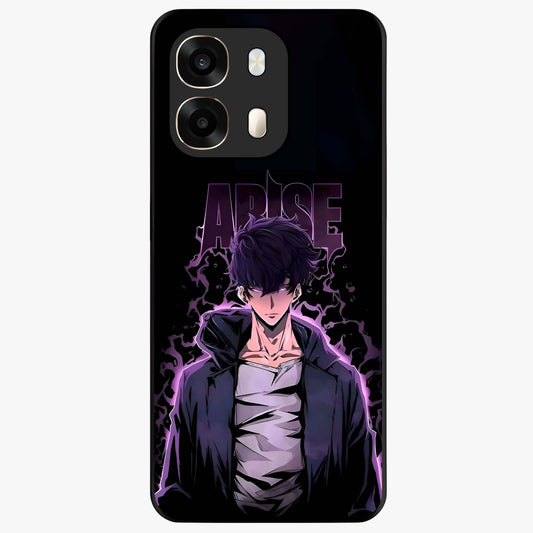 Shadow Monarch Awakening Glass Case showing flat back view with powerful dark monarch themed artwork and glossy glass finish.