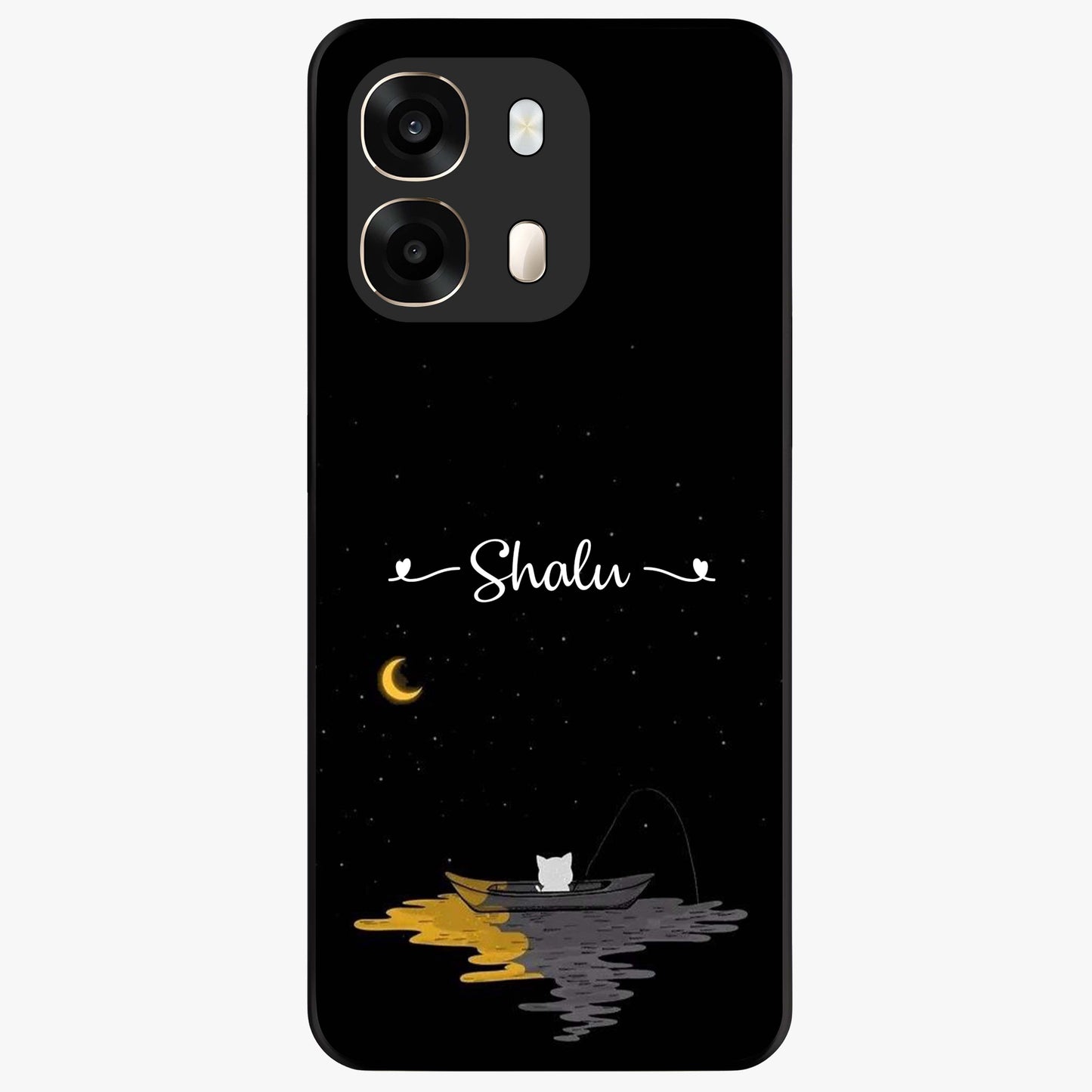 Silent Night Row Glass Case showing flat back view with calm night themed artwork and glossy glass finish.