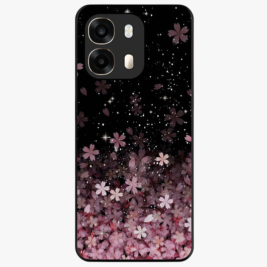 Small Starry Flowers Glass Case showing flat back view with delicate starry floral artwork and glossy glass finish.