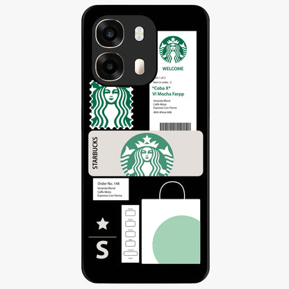 Starbucks Mocha Glass Case showing flat back view with coffee inspired artwork and glossy glass finish.