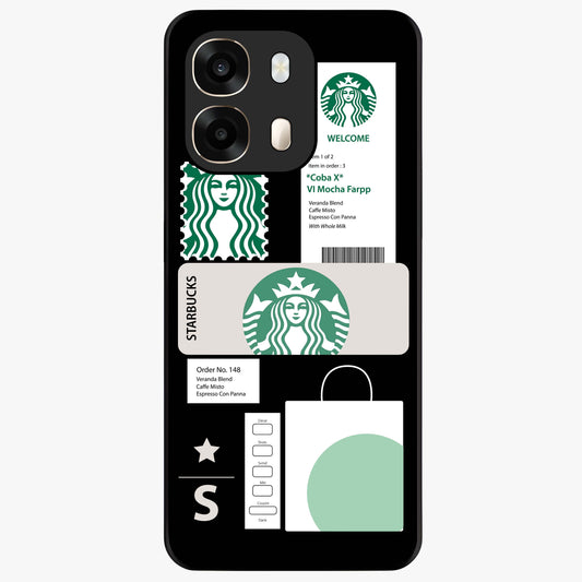 Starbucks Mocha Glass Case showing flat back view with coffee inspired artwork and glossy glass finish.