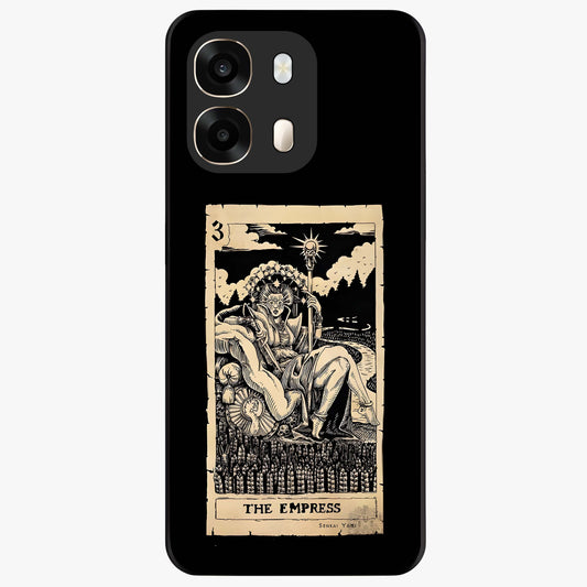 The Empress Glass Case showing flat back view with regal feminine artwork and glossy glass finish.
