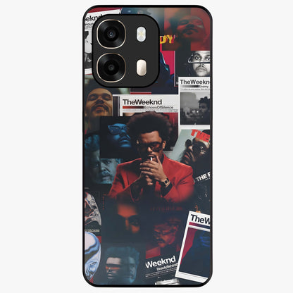 The Weeknd Glass Case showing flat back view with music inspired artistic portrait artwork and glossy glass finish.