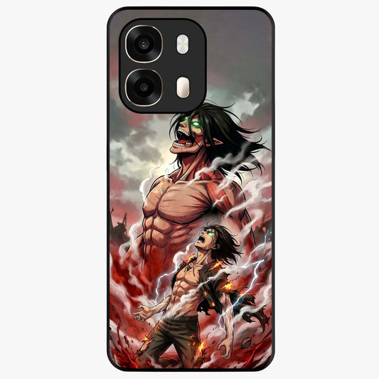 Titan Awakening Fury Glass Case showing flat back view with powerful titan inspired artwork and glossy glass finish.