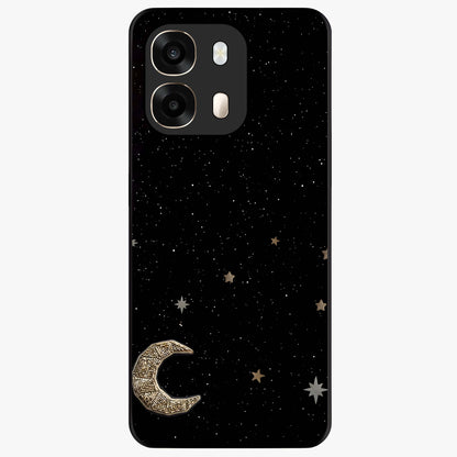 Twinkle Star With Half Moon Glass Case showing flat back view with star and half moon artwork and glossy glass finish.