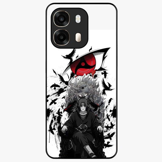 Uchiha Shadow Throne Glass Case showing flat back view with cosmic underwater themed artwork and glossy glass finish.