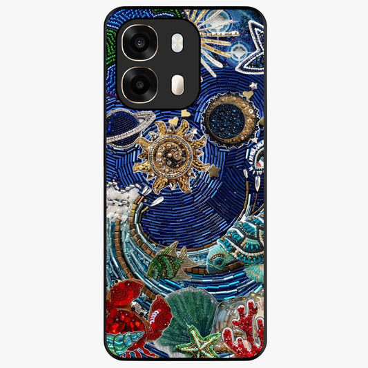 Universe Underwater Spark Glass Case showing flat back view with cosmic underwater themed artwork and glossy glass finish.