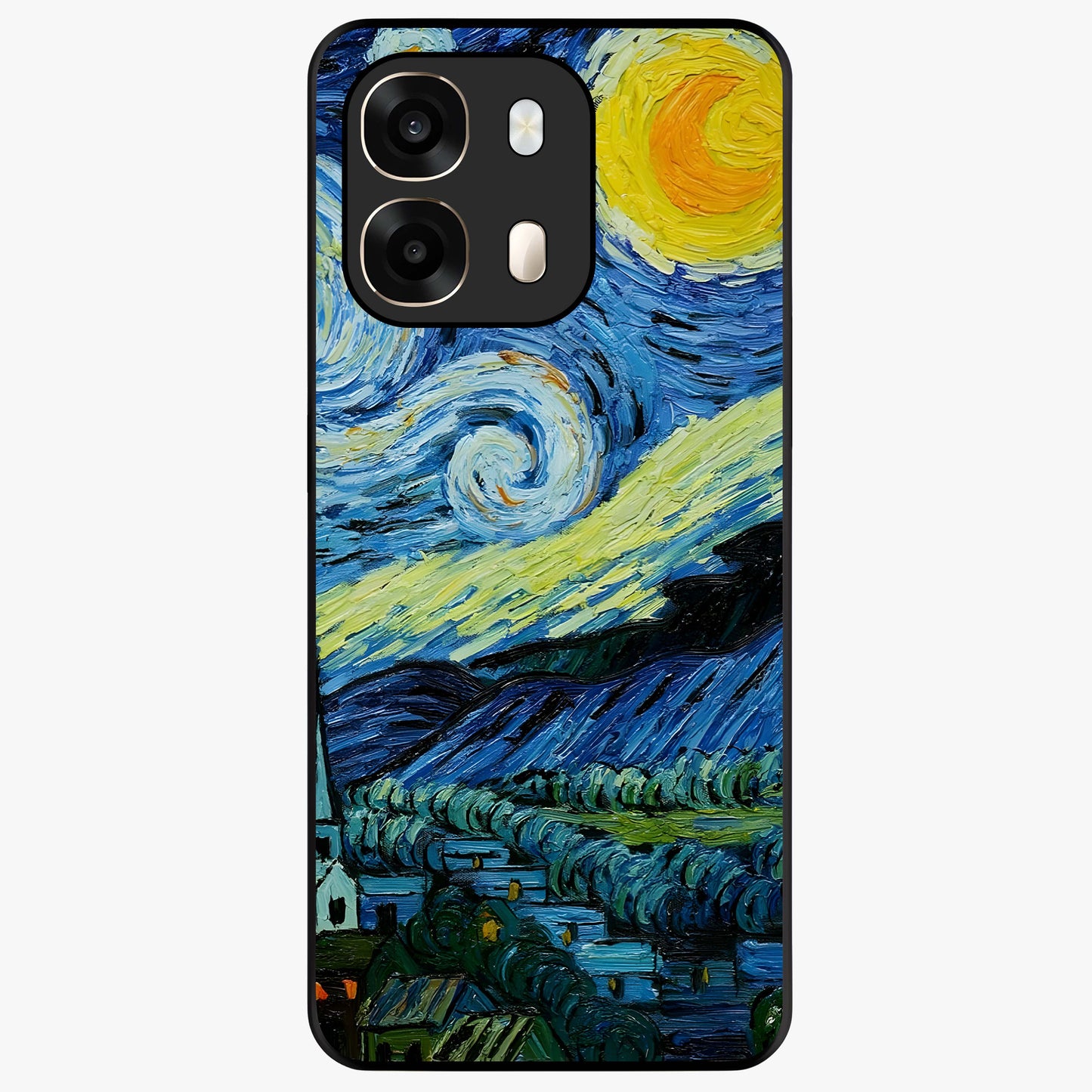 Van Gogh Art Glass Case showing flat back view with classic painterly artwork inspired by Van Gogh style and glossy glass finish.