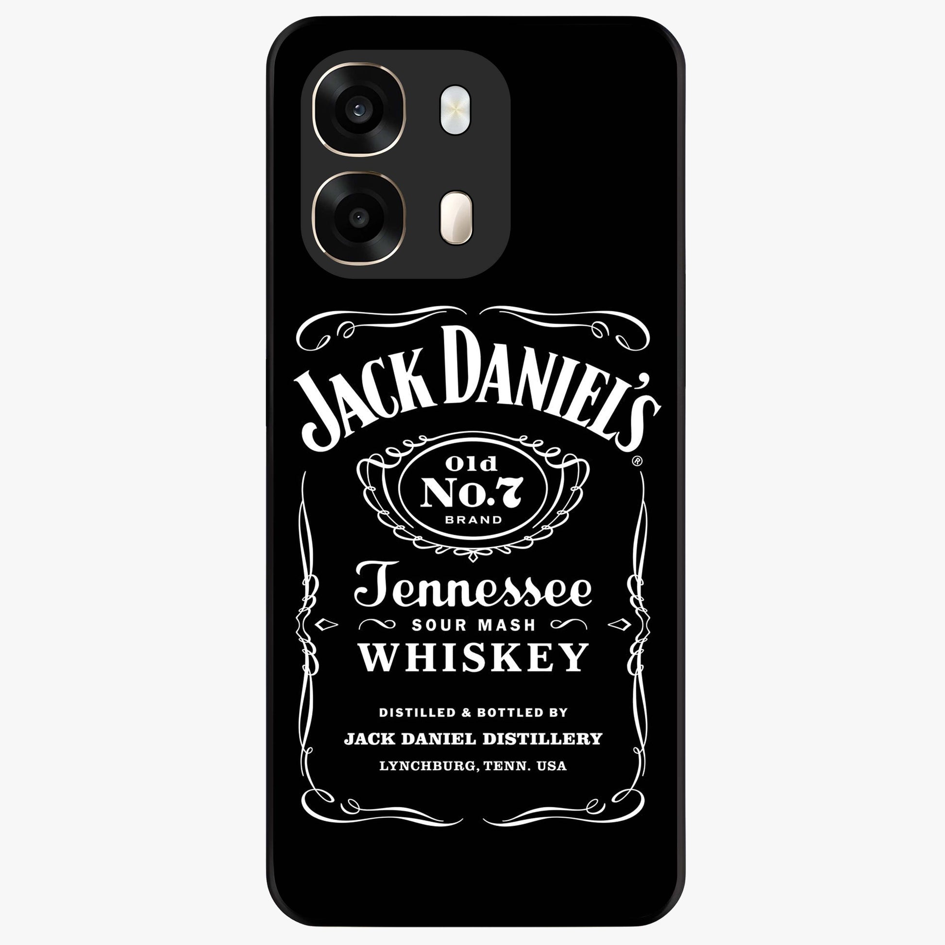 Vintage Whiskey Heritage Glass Case showing flat back view with classic whiskey inspired artwork and glossy glass finish.
