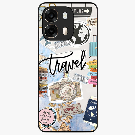 Wanderlust Journal Glass Case showing flat back view with travel inspired artwork and glossy glass finish.