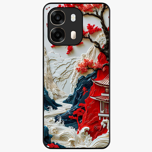 Whispers Of Sakura Waves Glass Case showing flat back view with cherry blossom wave artwork and glossy glass finish.
