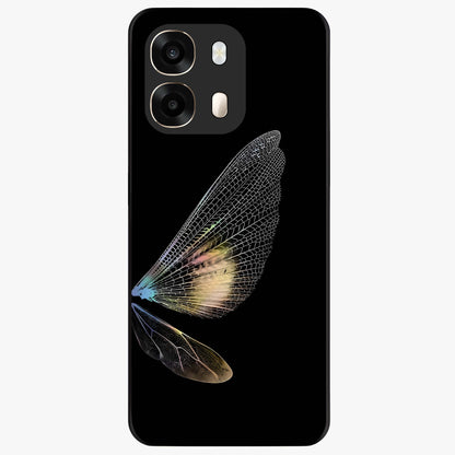 Whispers Of Wings Glass Case showing flat back view with graceful wing inspired artwork and glossy glass finish.