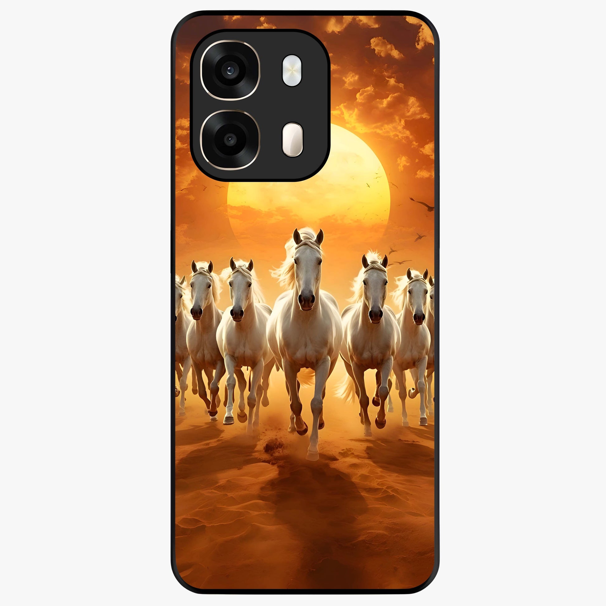 Wild Sunset Majesty Glass Case showing flat back view with majestic sunset landscape artwork and glossy glass finish.