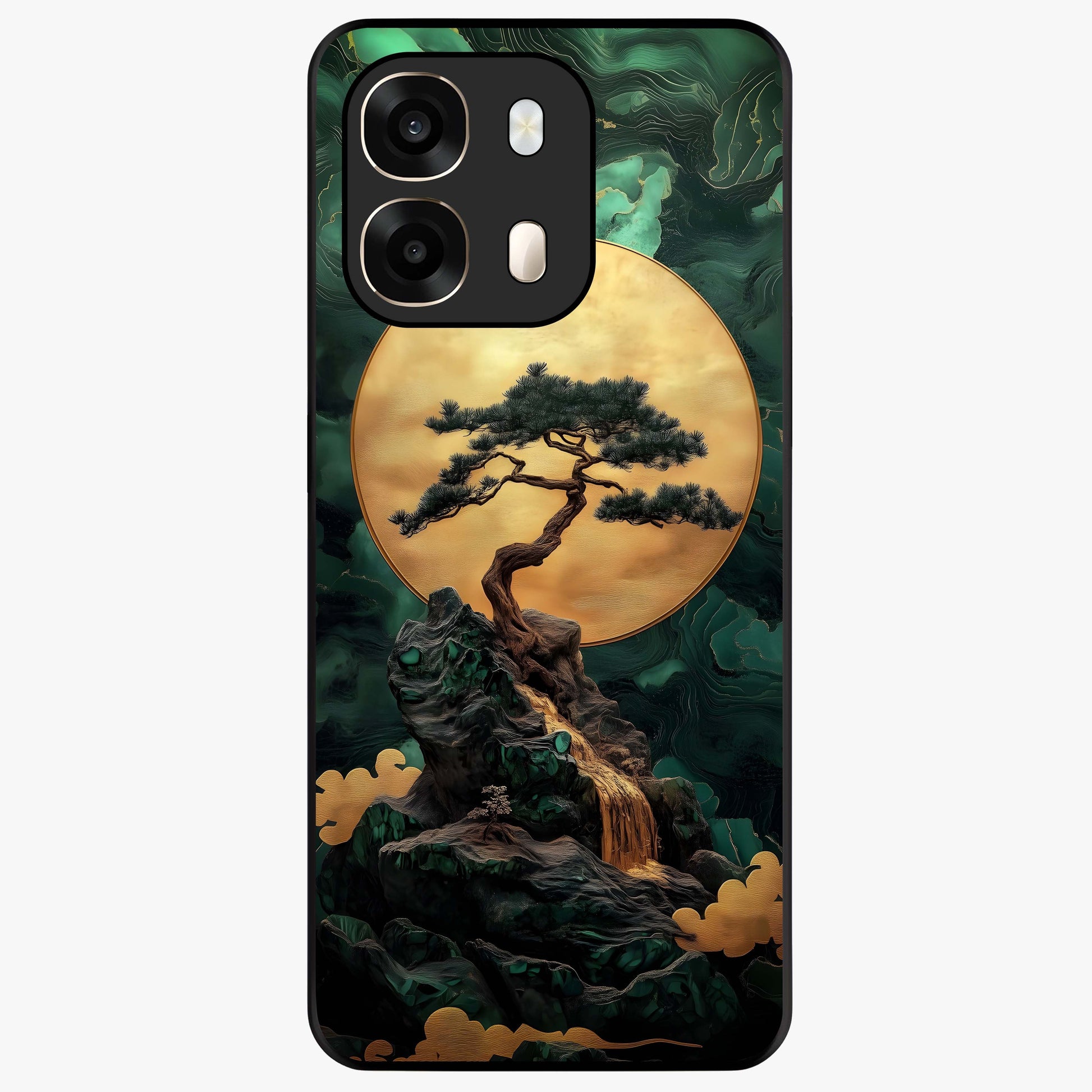 Zen Moon Rise Glass Case showing flat back view with calm moonrise artwork and glossy glass finish.