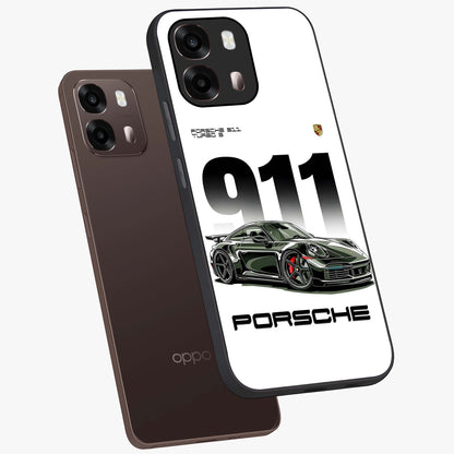911 Turbo Dominance Glass Case displayed in premium angled mockup highlighting sporty car illustration and sleek glass surface.