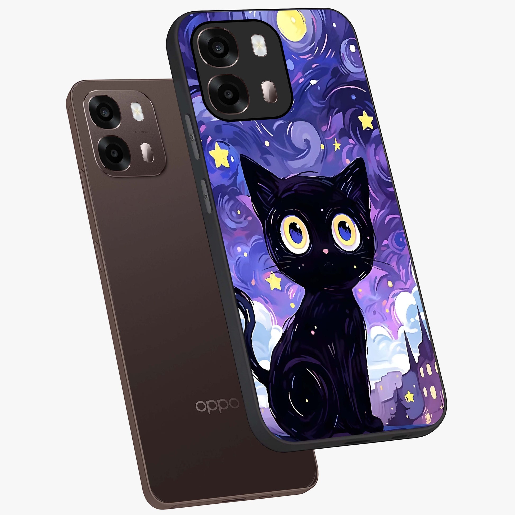 Abstract Cat Art Glass Case displayed in angled mockup highlighting modern abstract cat artwork and sleek glass surface.