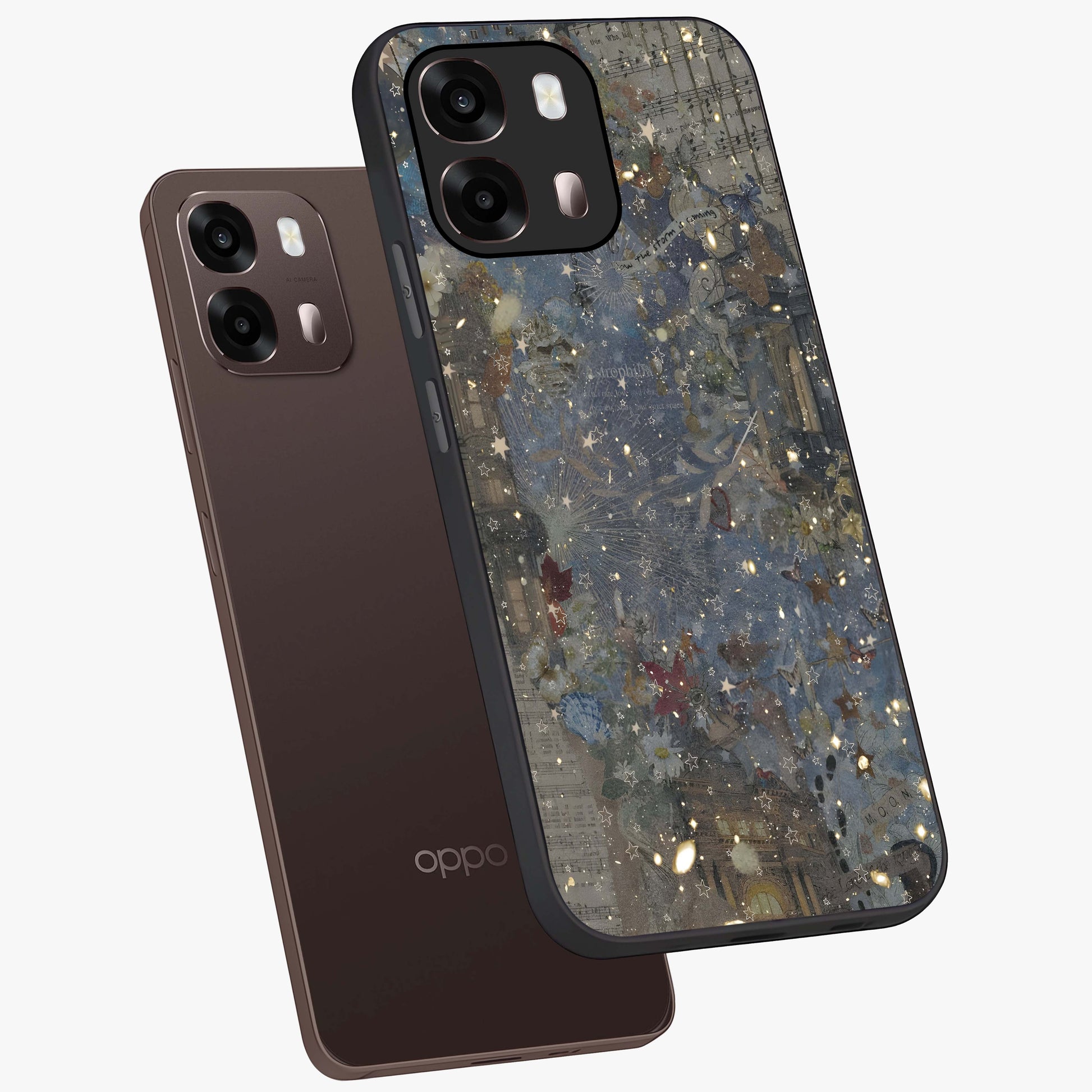 Aesthetic Astrolophia Glass Case displayed in angled mockup highlighting artistic aesthetic elements and smooth glass surface.