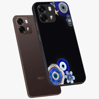 Aesthetic Blue Evil Eye Glass Case displayed in angled mockup highlighting blue evil eye symbol and spiritual aesthetic design.