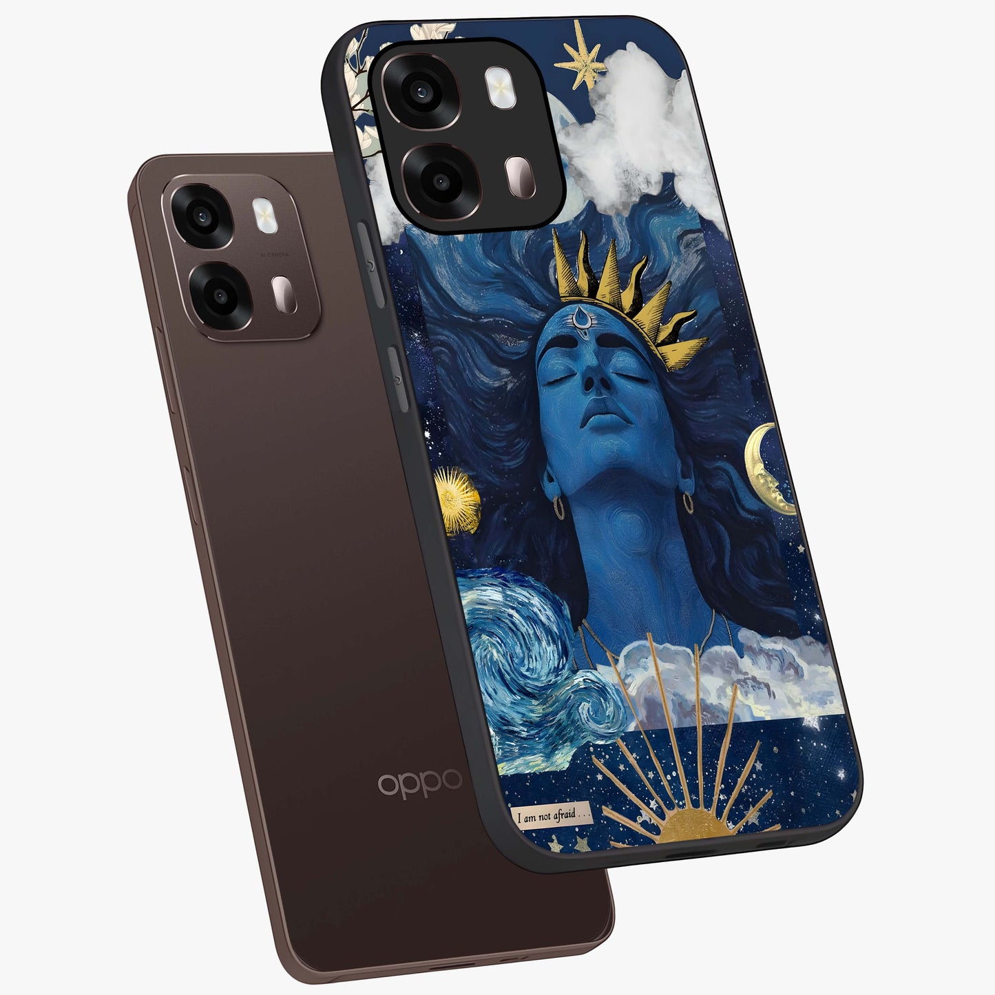 Aesthetic Lord Shiva Glass Case displayed in angled mockup highlighting spiritual Shiva illustration and sacred aesthetic design.