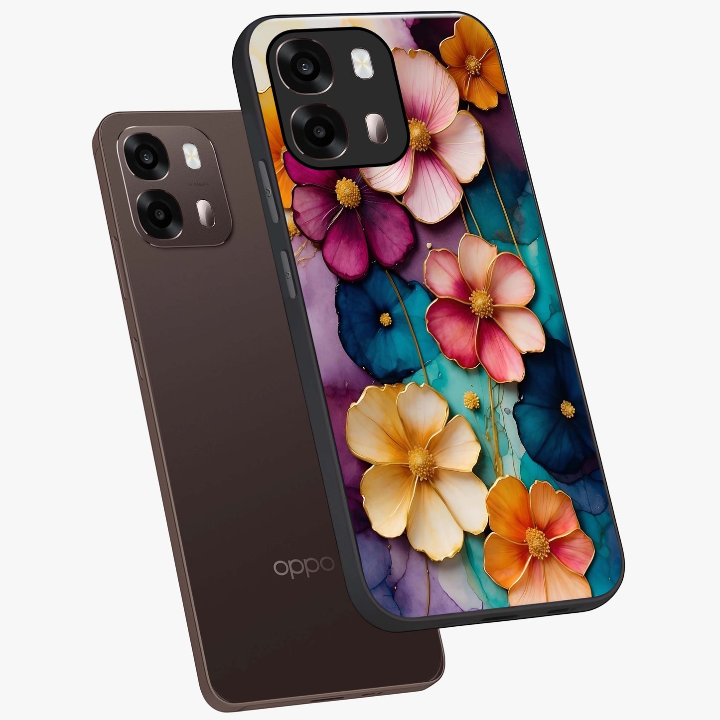 Artlyn Grace Flower Pattern Glass Case displayed in angled mockup highlighting delicate flower pattern design and smooth glass surface.