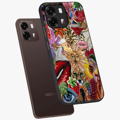 Beaded Fashion Jungle Glass Case displayed in angled mockup highlighting colorful fashion bead design and artistic pattern.