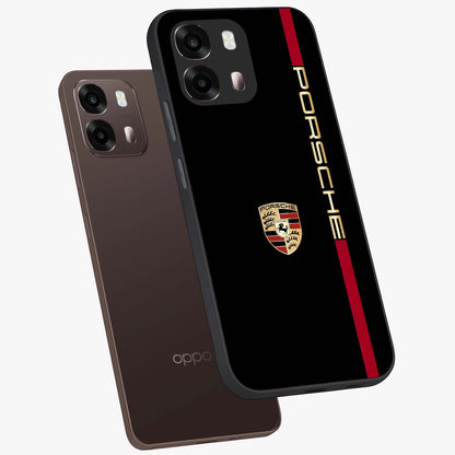 Black Minimal Porsche Glass Case displayed in angled mockup highlighting modern minimal car illustration and clean aesthetic design.
