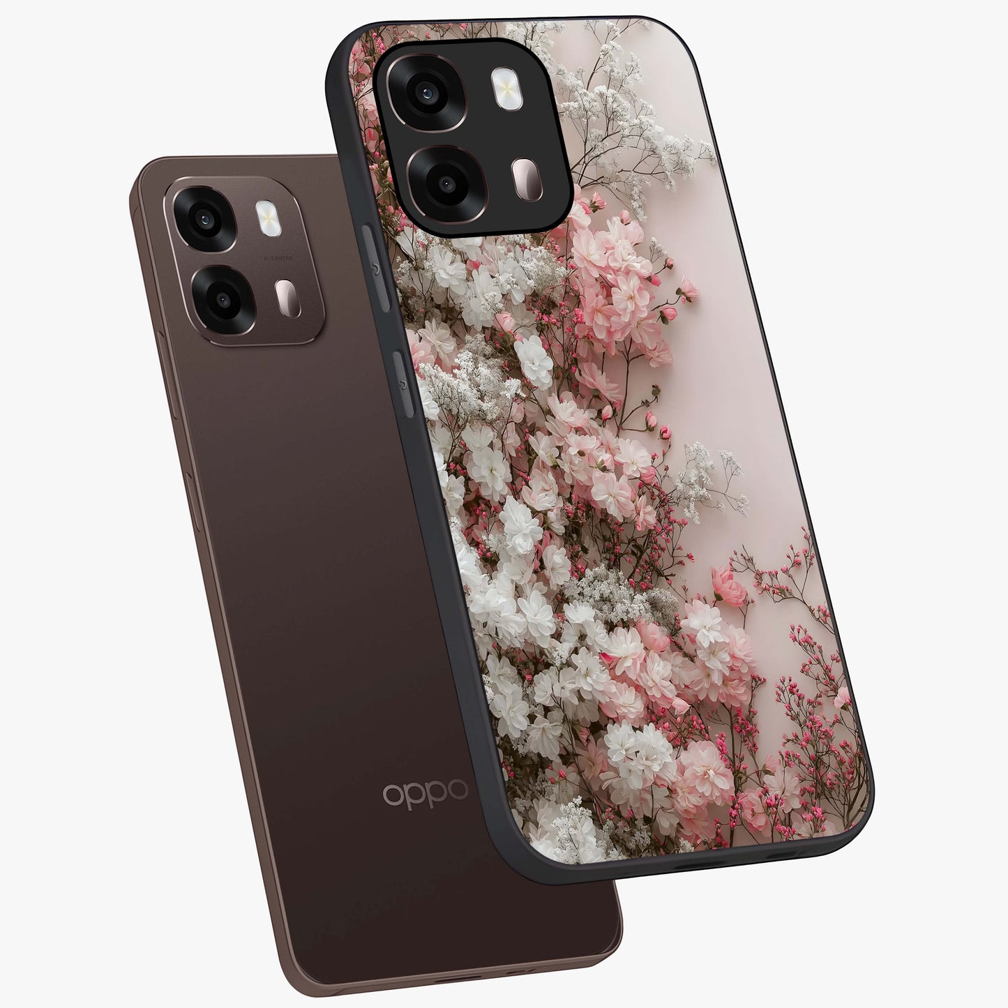 Blush Blossom Cloud Glass Case displayed in angled mockup highlighting soft cloud and blossom design with pastel aesthetic.