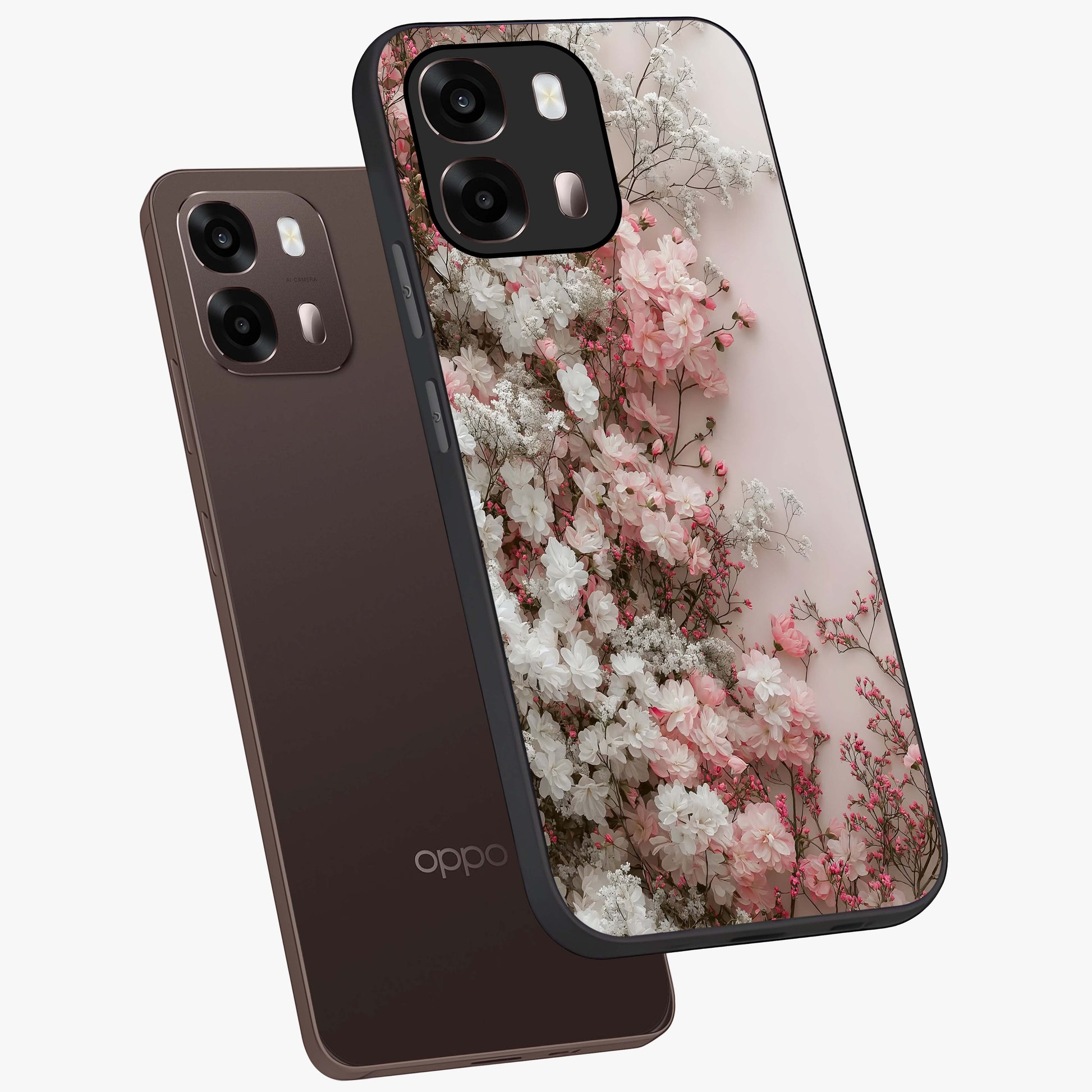 Blush Blossom Cloud Glass Case displayed in angled mockup highlighting soft cloud and blossom design with pastel aesthetic.