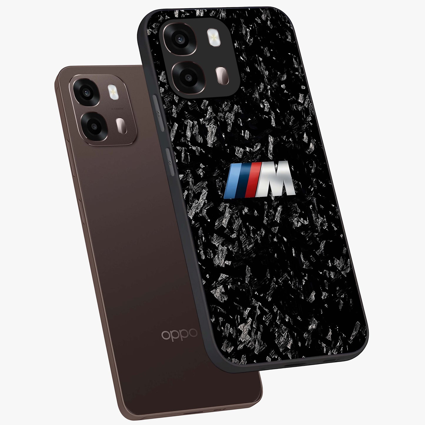 Carbon Speed Mark Glass Case displayed in angled mockup highlighting racing inspired carbon design and sleek aesthetic style.