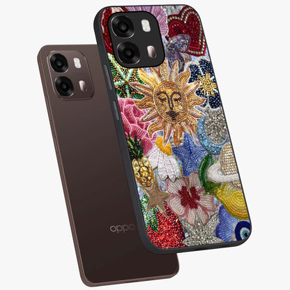 Celestial Floral and Playful Glass Case displayed in angled mockup highlighting playful floral design with dreamy celestial elements.