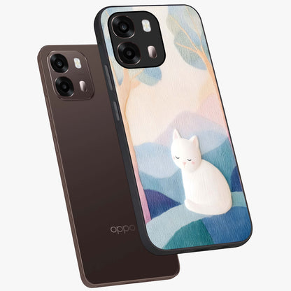 Cotton Dream Cat Glass Case displayed in angled mockup highlighting cute feline illustration with pastel aesthetic style.