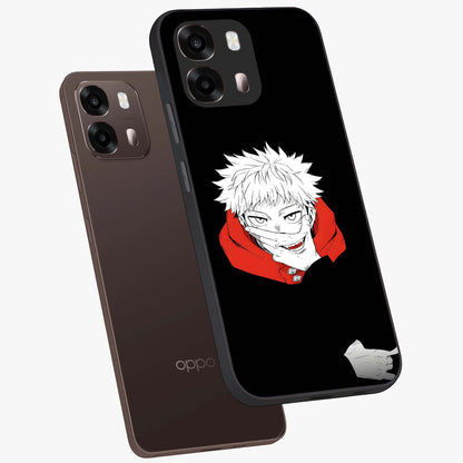 Crimson Chaos Smile Glass Case displayed in angled mockup highlighting edgy crimson smile design with graphic aesthetic.