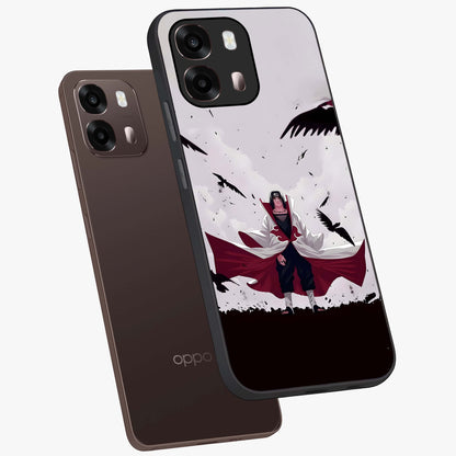 Crimson Crow Ascension Glass Case displayed in angled mockup highlighting powerful crow illustration with dark crimson aesthetic.