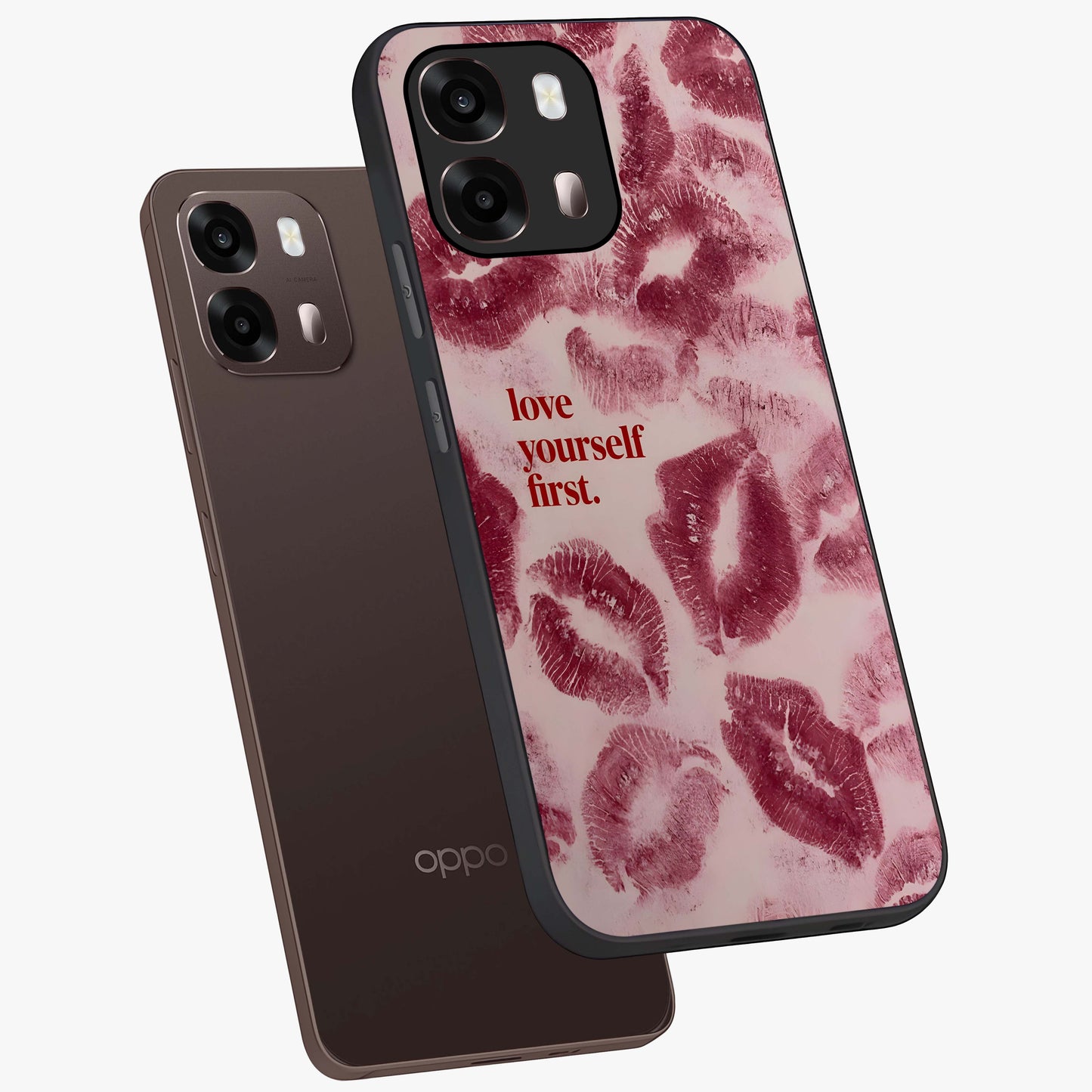 Crimson Kiss Love Glass Case displayed in angled mockup highlighting bold love inspired design with modern aesthetic style.
