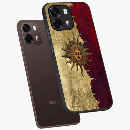 Crimson Sun Majesty Glass Case displayed in angled mockup highlighting majestic crimson sun design with bold aesthetic style.