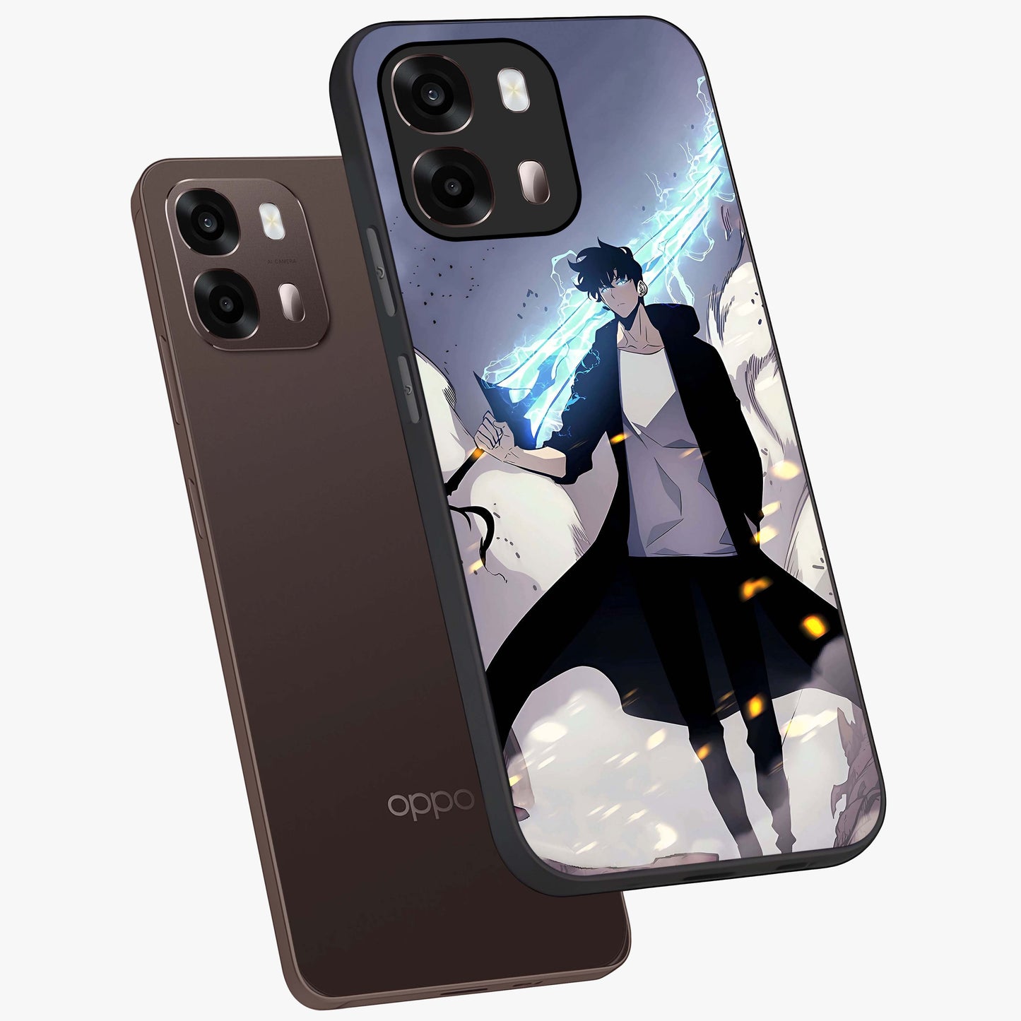 Dark Lightning Anime Warrior Glass Case displayed in angled mockup highlighting powerful lightning themed anime illustration.