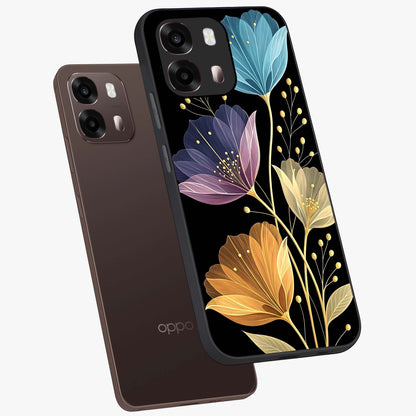 Delicate Multicolor Flowers Glass Case displayed in angled mockup highlighting colorful flower pattern with soft aesthetic style.