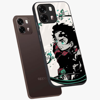 Demon Slayer Glass Case displayed in angled mockup highlighting dramatic anime character design with action aesthetic.