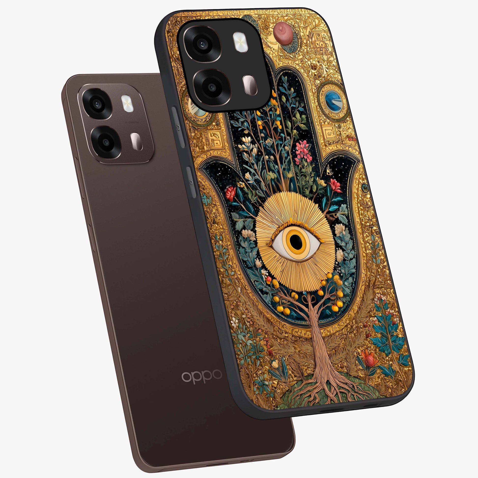 Ethereal Evil Eye Glass Case displayed in angled mockup highlighting protective evil eye symbol with spiritual aesthetic design.