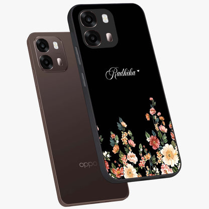 Floral Design With a Custom Personalized Name Glass Case displayed in angled mockup highlighting elegant floral pattern with custom name feature.