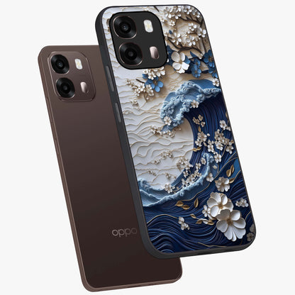 Floral Wave Origami Glass Case displayed in angled mockup highlighting geometric origami flower design with modern aesthetic style.