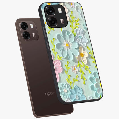 Frosted Petal Garden Glass Case displayed in angled mockup highlighting delicate flower petal design with calm garden aesthetic.