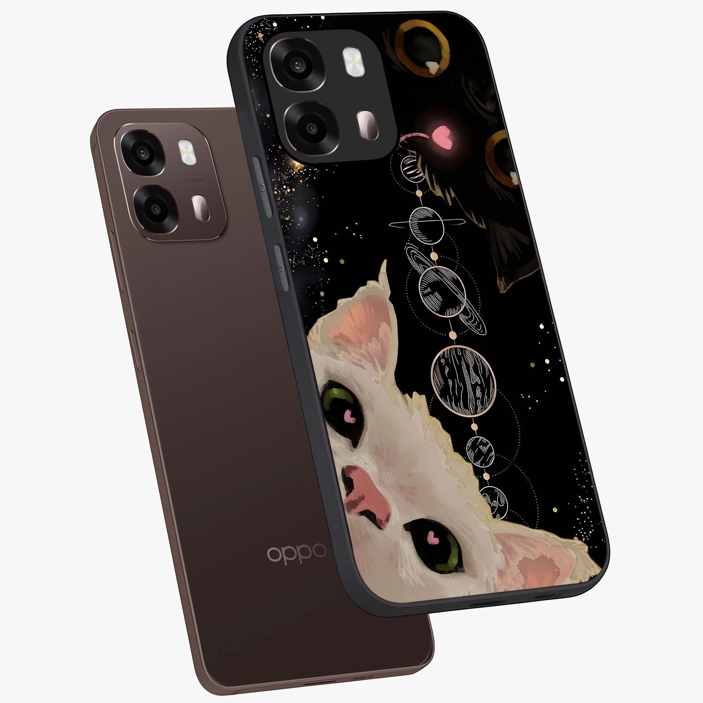 Galactic Cat Glass Case displayed in angled mockup highlighting celestial feline illustration with galaxy aesthetic style.
